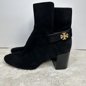 Tory Burch Black Heeled Boots with Gold Detail